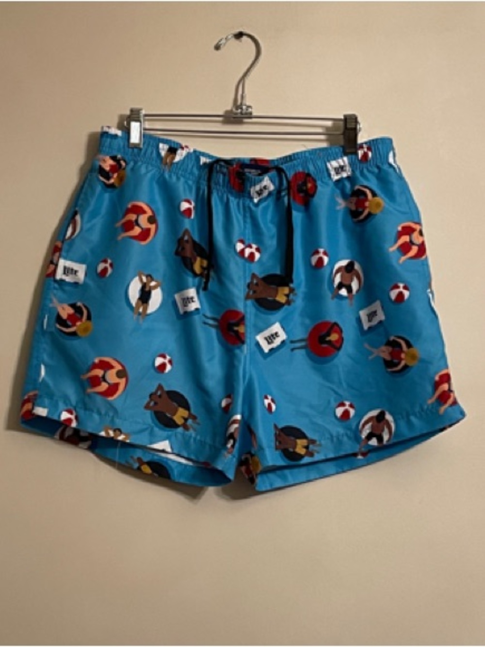 Men's Blue Printed Swim Board Shorts with Playful Pool Motif